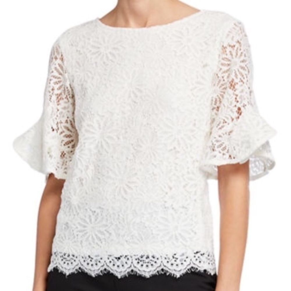Nanette Lepore‎ Lace Scallop Frill Sleeve Top